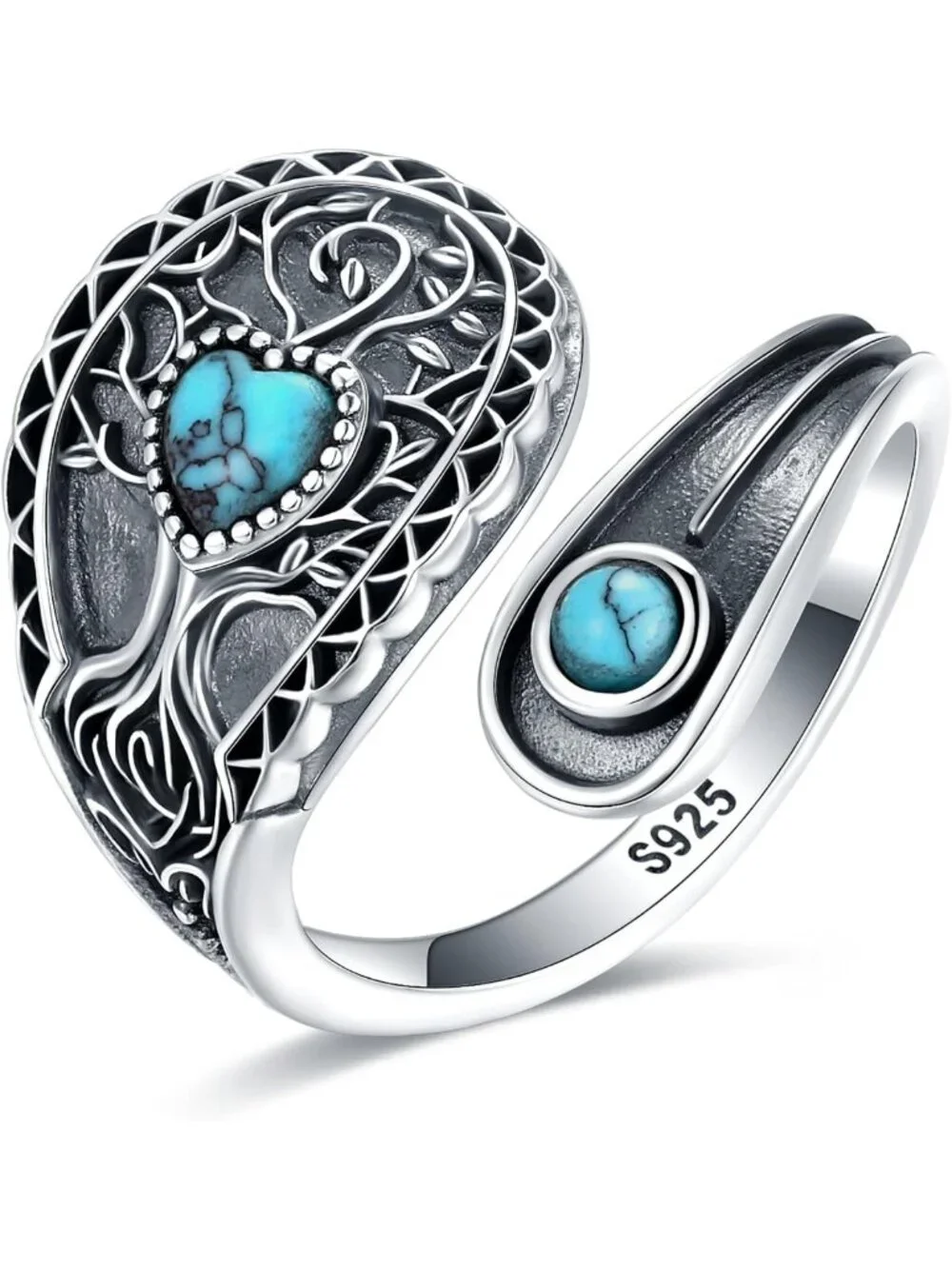 Vintage Boho Abalone Dragonfly Spoon Ring - S925 Sterling Silver Floral Wrap